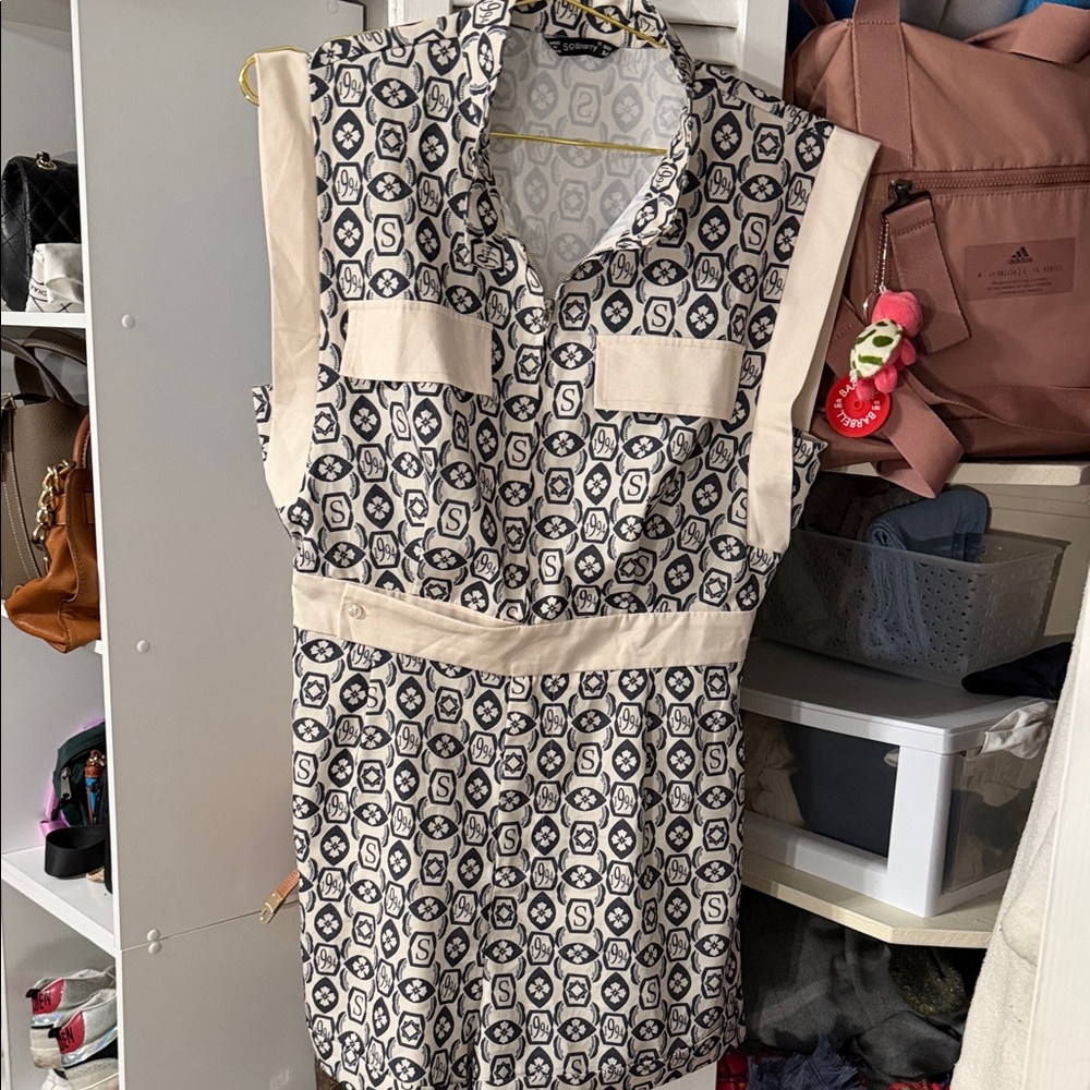 Sleeveless Ivory and Navy Patterned Romper medium